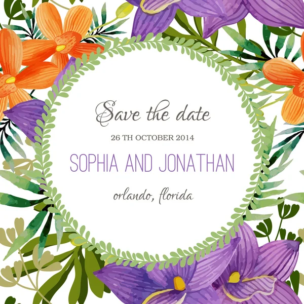 Boda invitación acuarela con flores . — Vector de stock