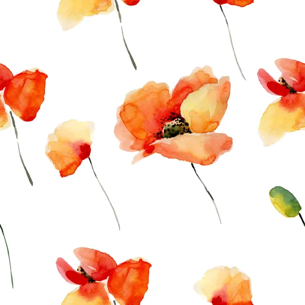 Aquarel bloemen naadloze patroon met papavers. — Stockvector