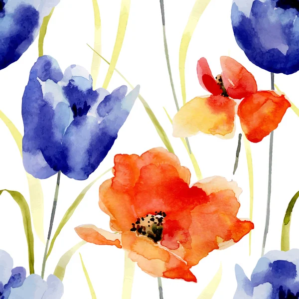 Aquarell Blumen nahtlose Muster. — Stockvektor