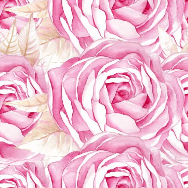 Sulu Boya Dikişsiz gül deseni.