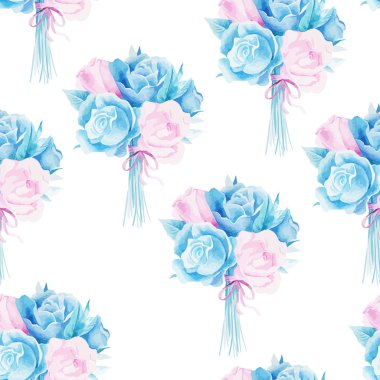 Sulu Boya Dikişsiz gül deseni.