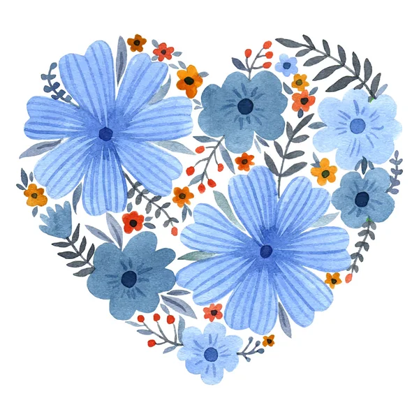 Akvarel srdce z květin. — Stockový vektor