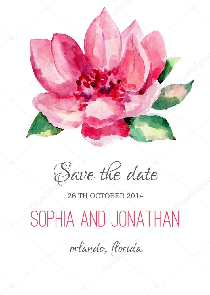 Wedding invitation watercolor with flowers.