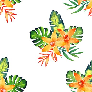 Sulu Boya Dikişsiz desen egzotik çiçek.