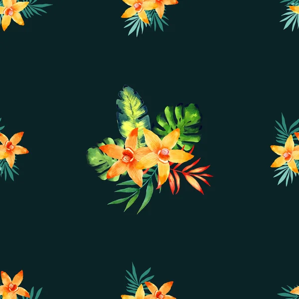エキゾチックな花の水彩画のシームレス パターン. — ストックベクタ