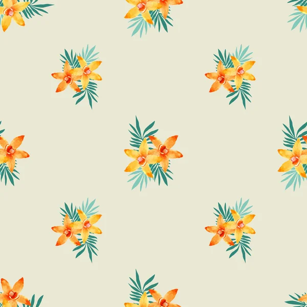 Watercolor seamless pattern of exotic flowers. — Stock Vector