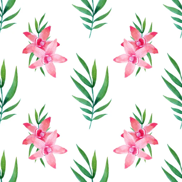 Watercolor seamless pattern of exotic flowers. — Stock Vector