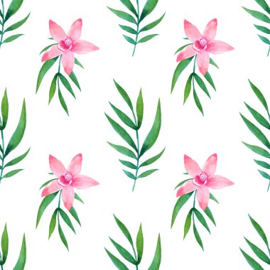 Sulu Boya Dikişsiz desen egzotik çiçek.