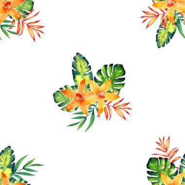 Sulu Boya Dikişsiz desen egzotik çiçek.