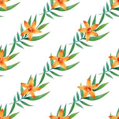 Sulu Boya Dikişsiz desen egzotik çiçek.