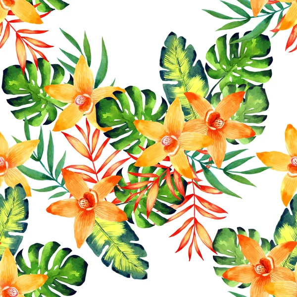 Aquarelle motif sans couture de fleurs exotiques . — Image vectorielle