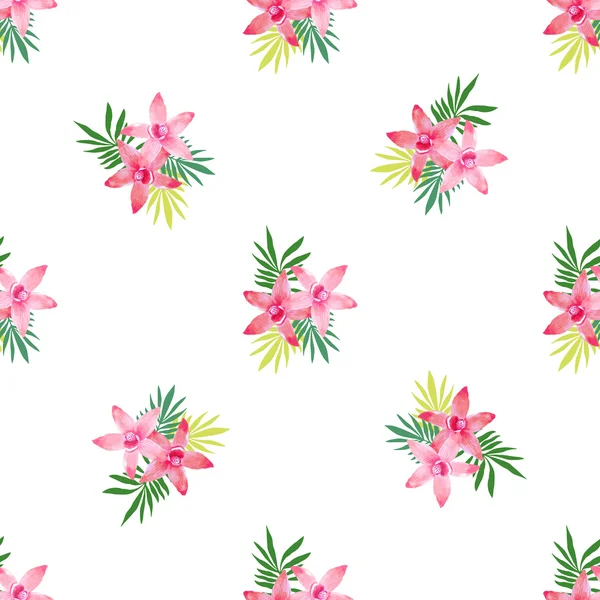 Watercolor seamless pattern of exotic flowers.