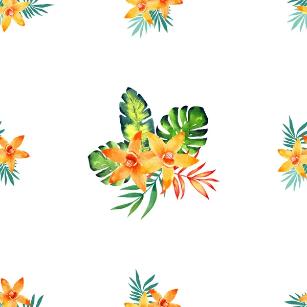 Aquarelle motif sans couture de fleurs exotiques . — Image vectorielle