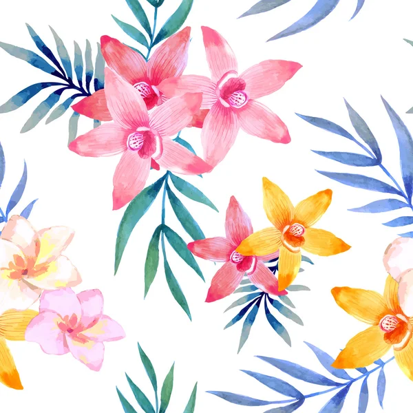 Aquarelle motif sans couture de fleurs exotiques . — Image vectorielle