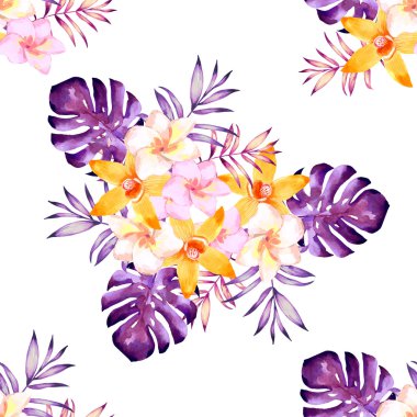 Sulu Boya Dikişsiz desen egzotik çiçek.