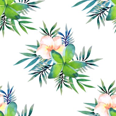 Sulu Boya Dikişsiz desen egzotik çiçek.