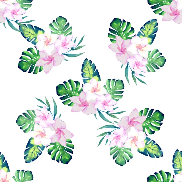 Watercolor seamless pattern of exotic flowers. — Stock Vector