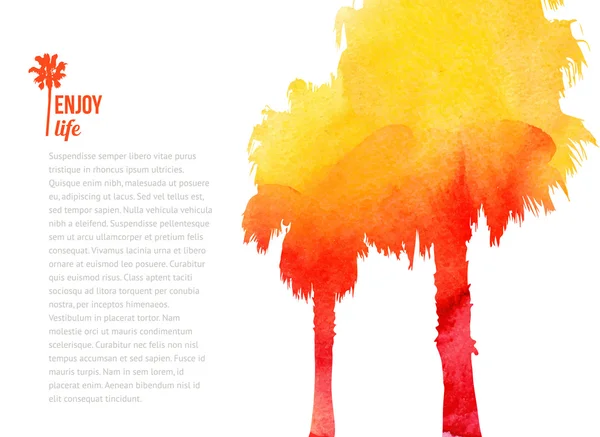 Silhouette vectorielle aquarelle de palmiers. Grunge scène d'été avec des paumes — Image vectorielle