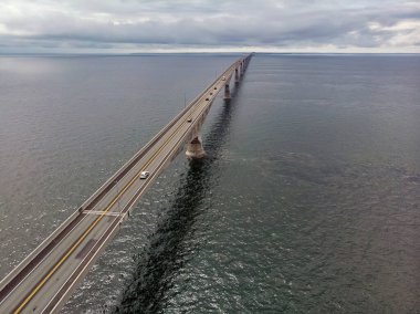 Aerial view of the Confederation Bridge from the Prince Edward Island side. clipart