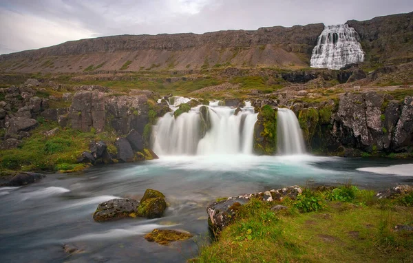 Guardando Cascata Dynjandi Alto Nei Fiordi Occidentali Dell Islanda — Foto Stock