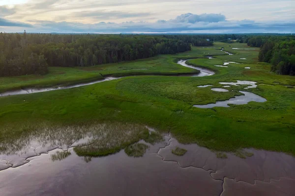 Flygfoto Över Floden Harrington Maine Nära Skymningen — Stockfoto