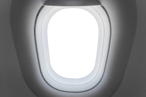 stock image One gray blank window plane, gray airplane window, gray light template, plain aircraft window white space