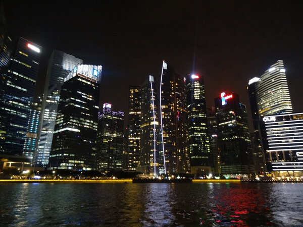 Central Business District in Singapore by night.