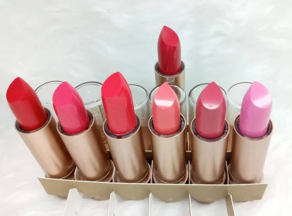Beautiful Lipstick Colors Pink Tones White Background — Stock Photo, Image