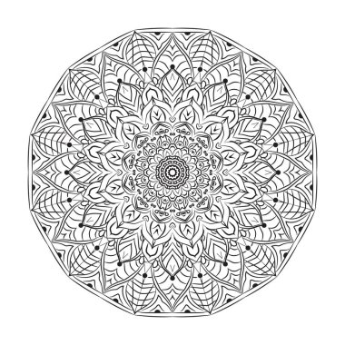 Tasarım için Siyah Mandala, Henna için Mandala Dairesel desen tasarımı, Mehndi, dövme, dekorasyon. Etnik doğu tarzında dekoratif süs. Boyama kitabı sayfası.
