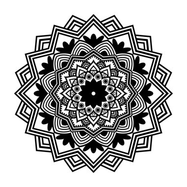 Tasarım için Siyah Mandala, Henna için Mandala Dairesel desen tasarımı, Mehndi, dövme, dekorasyon. Etnik doğu tarzında dekoratif süs. Boyama kitabı sayfası.