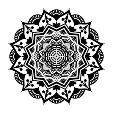 Tasarım için Siyah Mandala, Henna için Mandala Dairesel desen tasarımı, Mehndi, dövme, dekorasyon. Etnik doğu tarzında dekoratif süs. Boyama kitabı sayfası.