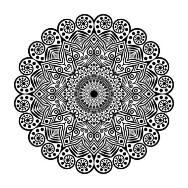 Tasarım için Siyah Mandala, Henna için Mandala Dairesel desen tasarımı, Mehndi, dövme, dekorasyon. Etnik doğu tarzında dekoratif süs. Boyama kitabı sayfası.