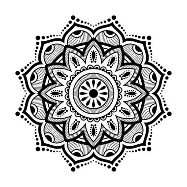 Tasarım için Siyah Mandala, Henna için Mandala Dairesel desen tasarımı, Mehndi, dövme, dekorasyon. Etnik doğu tarzında dekoratif süs. Boyama kitabı sayfası.