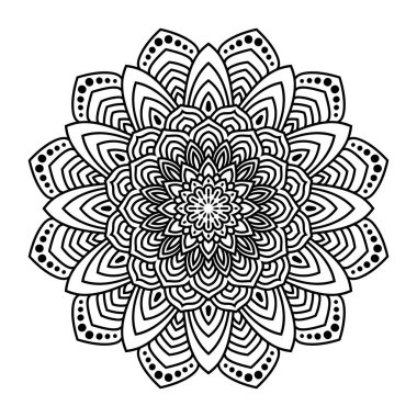 Tasarım için Siyah Mandala, Henna için Mandala Dairesel desen tasarımı, Mehndi, dövme, dekorasyon. Etnik doğu tarzında dekoratif süs. Boyama kitabı sayfası.