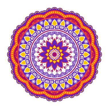 Renkli Mandala Çizim Stili. Vektör eli kalpli karalama mandala çizdi. Baskı, poster, kapak, broşür, broşür, afiş, kitap kapağı için parlak renkler mandala tasarımı.