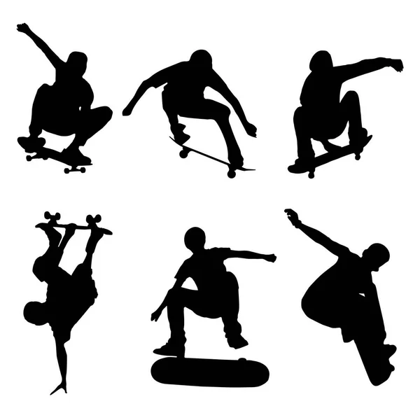 Skateboarder Pattinatori Sei Sagome Skateboarder Ombre Dei Pattinatori Pattinatori Eseguire Illustrazione Stock
