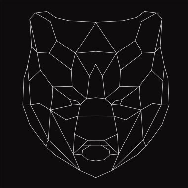Çokgen ayı kafası. Doğrusal ayı. Alçak polyester hayvan. Çokgen logo.