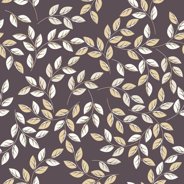 Endless pattern with stylish leaves on purple background — 스톡 벡터