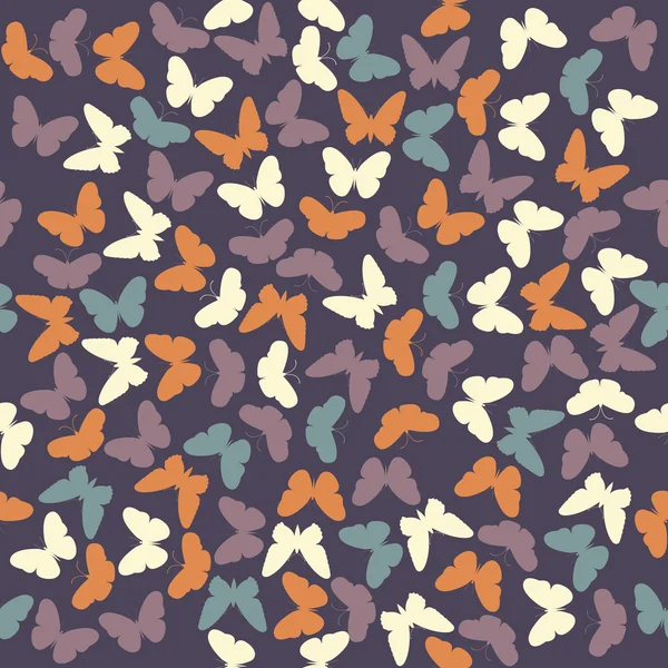 Barevný vzor bezešvé s motýly na fialovém pozadí — Stockový vektor