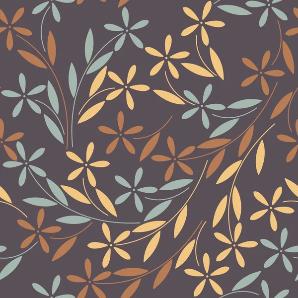 Elegantes, nahtloses Muster mit farbenfrohen Blüten und Blättern auf pur — Stockvektor