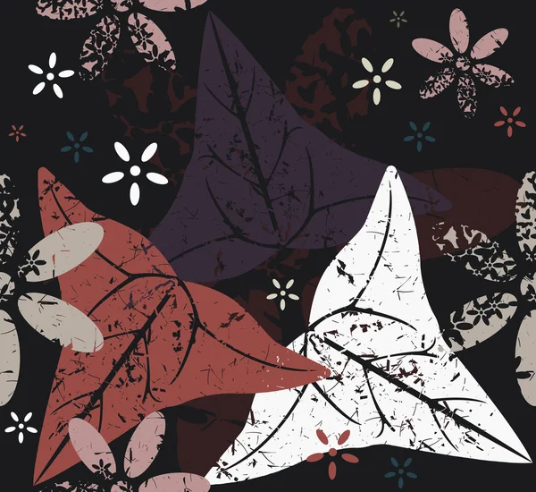 Stylish Seamless Pattern With Leaves And Flowers — 스톡 벡터