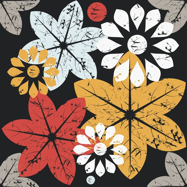 Modèle sans couture automne avec des fleurs élégantes et backgroun noir — Image vectorielle