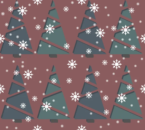 Patrón sin costuras con árbol de Navidad y copos de nieve — Archivo Imágenes Vectoriales