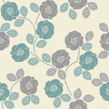 İhale gül ve yaprakları şirin seamless modeli