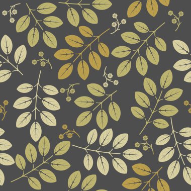 Decorative spring flowers and leaves on grey background