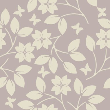 Endless pattern with decorative plants and butterflies