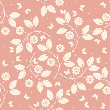 Kelebekler, çiçekler ve yapraklar ile şık sonsuz desen