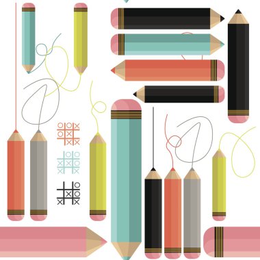 Renkli kalemler ve çizgili şık seamless modeli