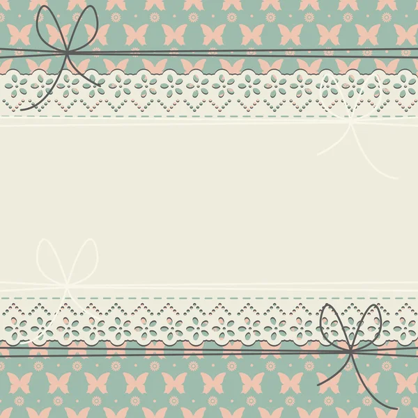 Marco de encaje horizontal decorativo con flores, mariposas y p — Vector de stock