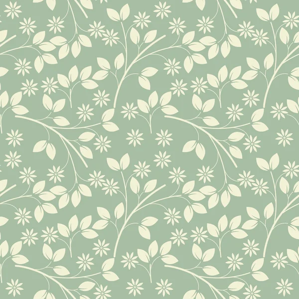 Endless pattern with ivory flowers and leaves on light green fre — Stock vektor